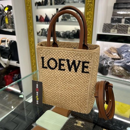 東區正精品㊣LOEWE A5683S30X05 全新草編黑字直式手提包斜背包兩用包RZ4059-2