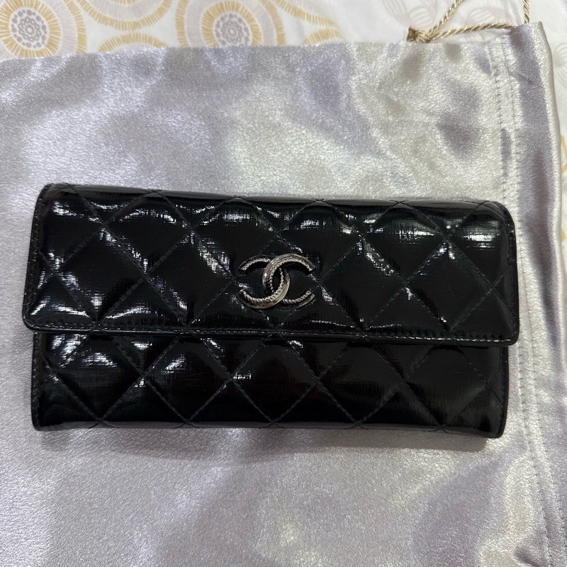 香奈兒長夾 黑銀 可當woc斜背款 Chnel漆皮長夾woc-0
