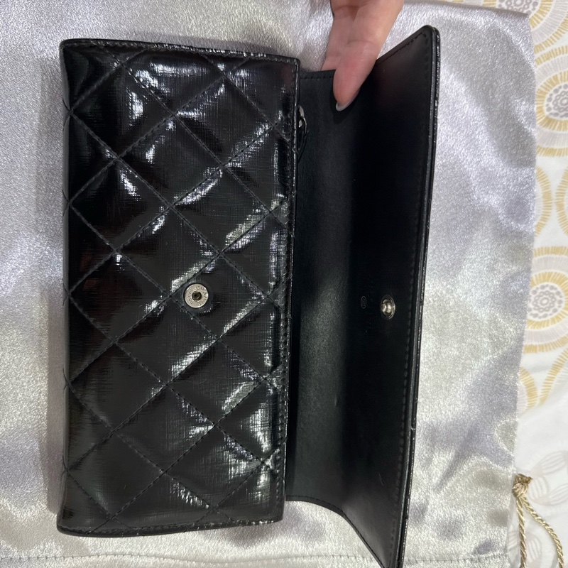 香奈兒長夾 黑銀 可當woc斜背款 Chnel漆皮長夾woc-2