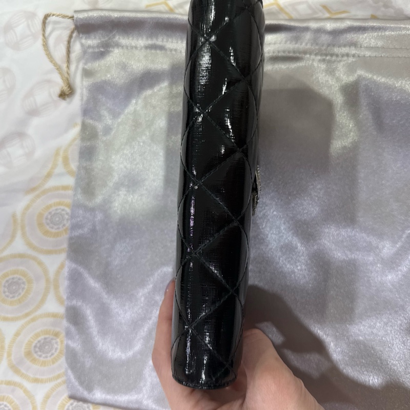 香奈兒長夾 黑銀 可當woc斜背款 Chnel漆皮長夾woc-4