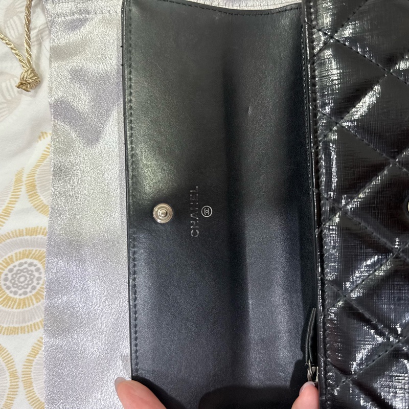 香奈兒長夾 黑銀 可當woc斜背款 Chnel漆皮長夾woc-7