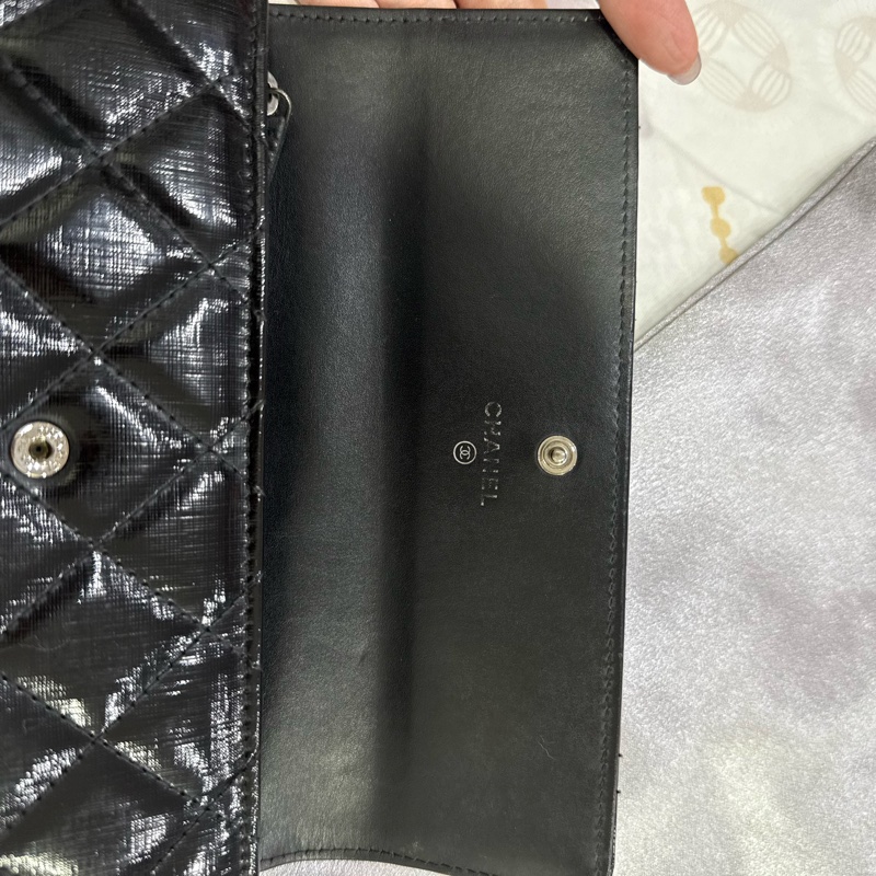 香奈兒長夾 黑銀 可當woc斜背款 Chnel漆皮長夾woc-9