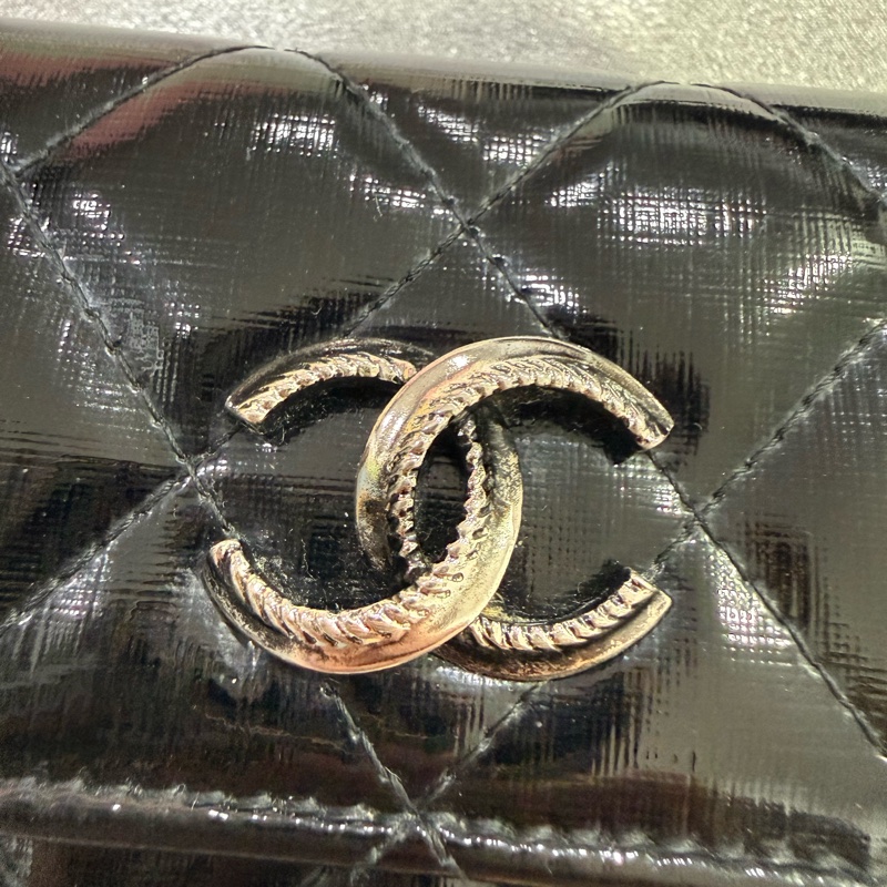 香奈兒長夾 黑銀 可當woc斜背款 Chnel漆皮長夾woc-10