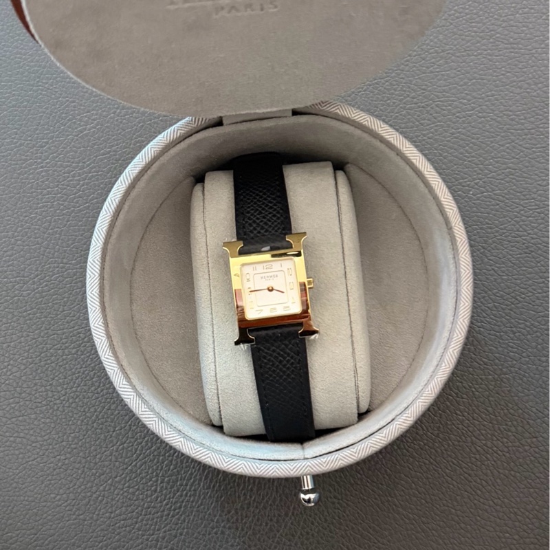 Hermes Heure H 腕錶 25mm 黑色金盤 Epsom皮 原價$32700-0