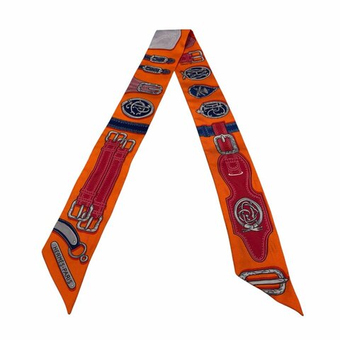 HERMÈS 愛馬仕 HARNAIS DES PRESIDENTS TWILLY 絲巾 馬具圖騰 橘色 藍色 粉色 多色