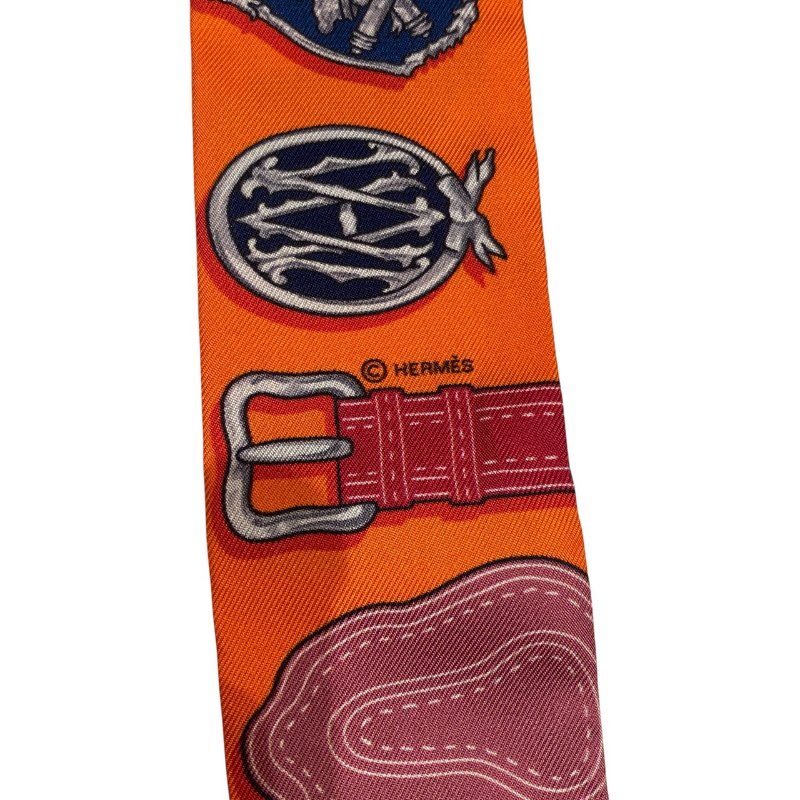 HERMÈS 愛馬仕 HARNAIS DES PRESIDENTS TWILLY 絲巾 馬具圖騰 橘色 藍色 粉色 多色-3