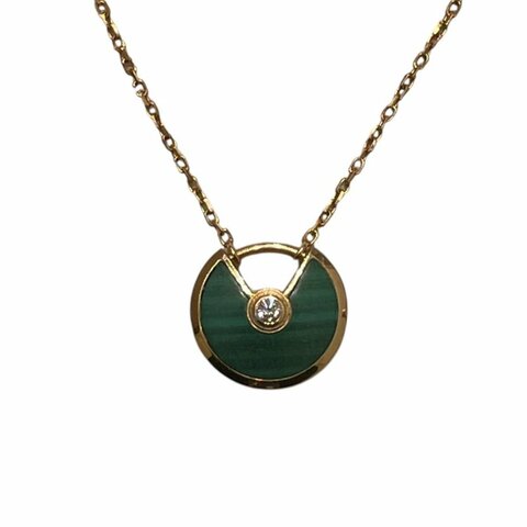 CARTIER 卡地亞 AMULETTE DE CARTIER 孔雀石 鑽石 K18PG 項鍊