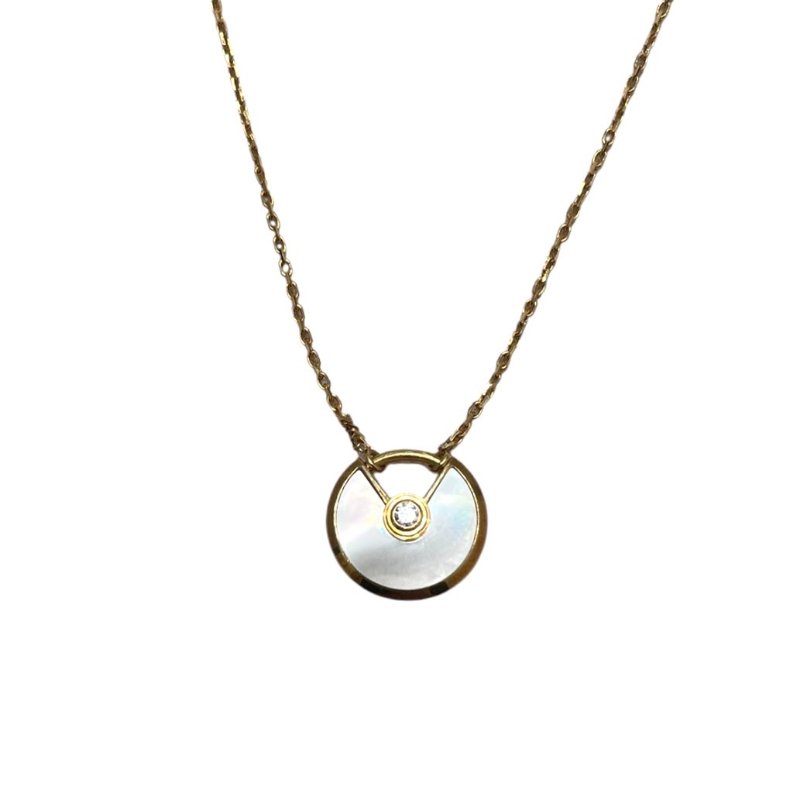 CARTIER 卡地亞 AMULETTE DE CARTIER 珍珠貝母 鑽石 K18PG 項鍊-0