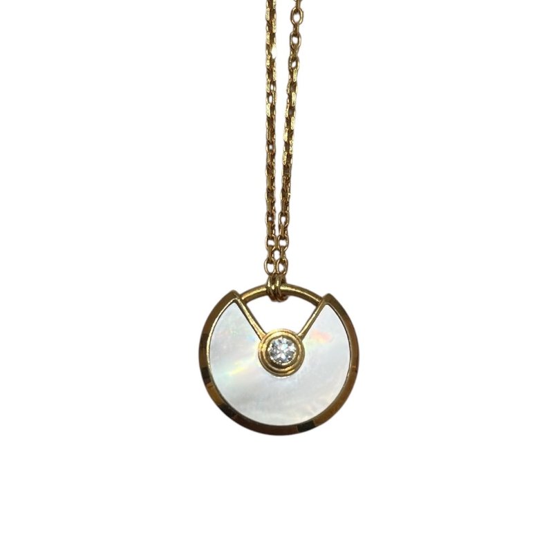 CARTIER 卡地亞 AMULETTE DE CARTIER 珍珠貝母 鑽石 K18PG 項鍊-1