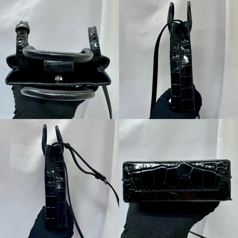 巴黎世家 Balenciaga 迷你鱷魚壓紋手機包 兩用款 黑色 593826-2