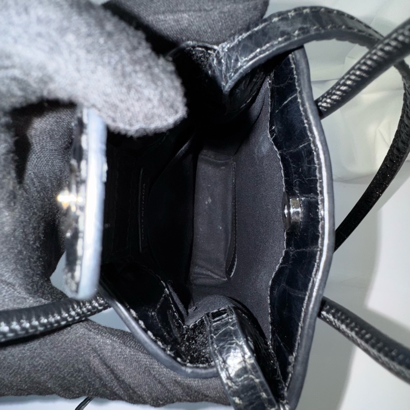 巴黎世家 Balenciaga 迷你鱷魚壓紋手機包 兩用款 黑色 593826-4