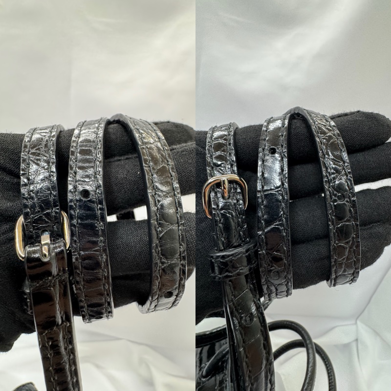 巴黎世家 Balenciaga 迷你鱷魚壓紋手機包 兩用款 黑色 593826-5