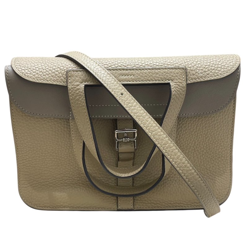HERMES 愛馬仕 HALZAN 25 哈拉贊 肩背包 TOGO 風衣灰 銀釦-1