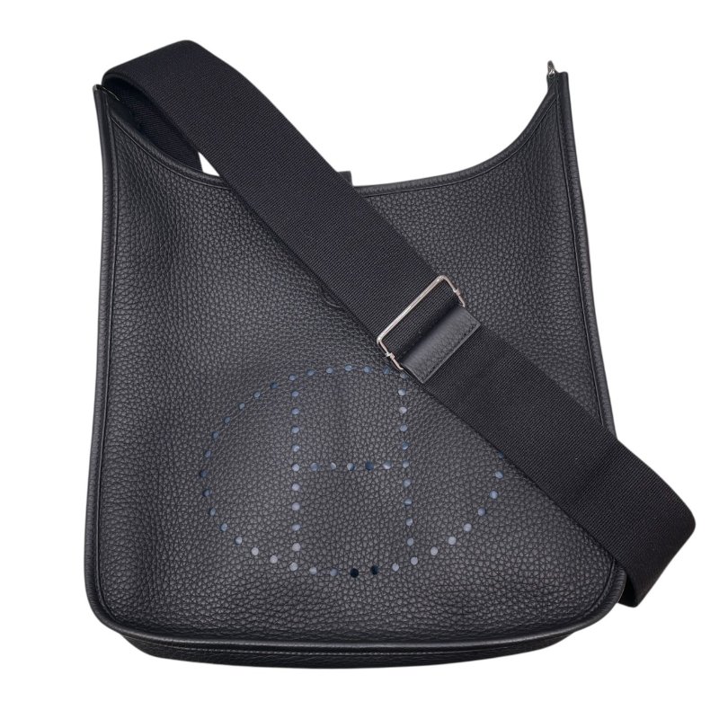 HERMES 愛馬仕 EVELYNE PM 肩背包 TOGO 黑色 銀釦-0