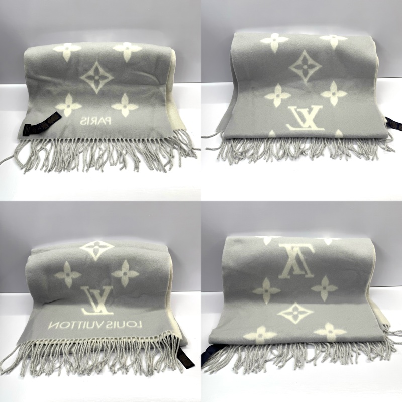 Louis Vuitton 圍巾 / 披肩 M90838 紫灰/白色-7