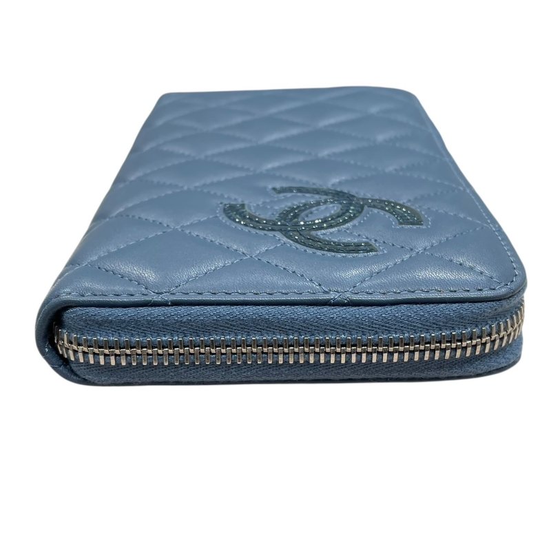 CHANEL 香奈兒 LOGO長夾 羊皮 灰藍色 銀釦-2