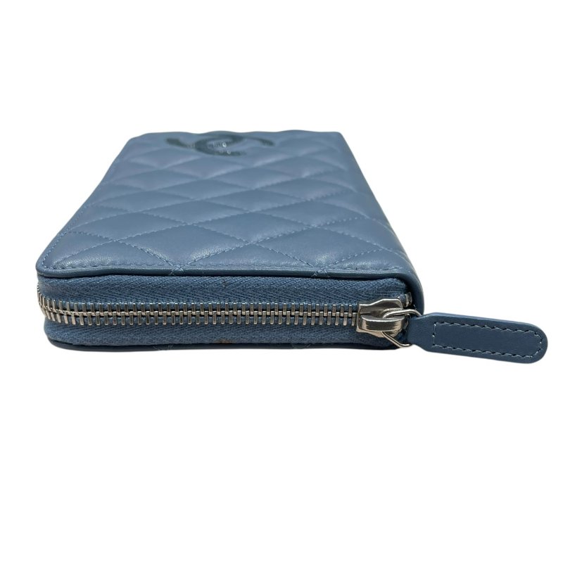 CHANEL 香奈兒 LOGO長夾 羊皮 灰藍色 銀釦-3