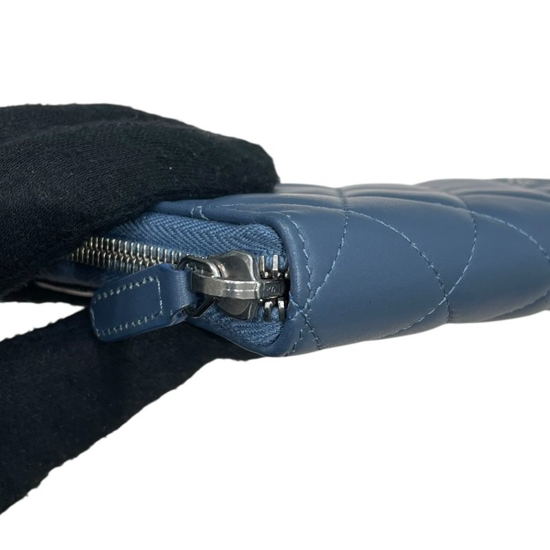 CHANEL 香奈兒 LOGO長夾 羊皮 灰藍色 銀釦-5