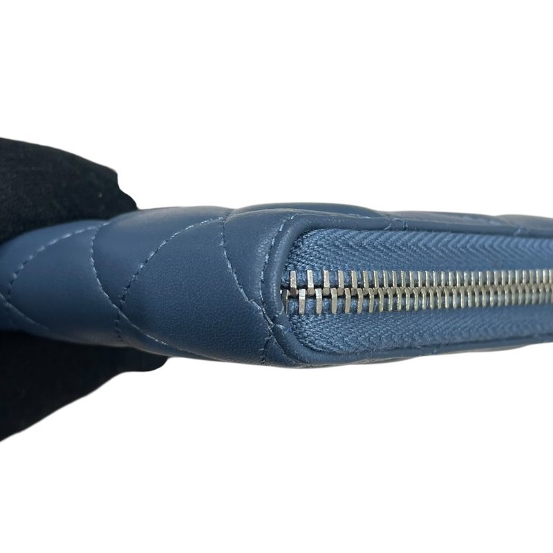 CHANEL 香奈兒 LOGO長夾 羊皮 灰藍色 銀釦-6