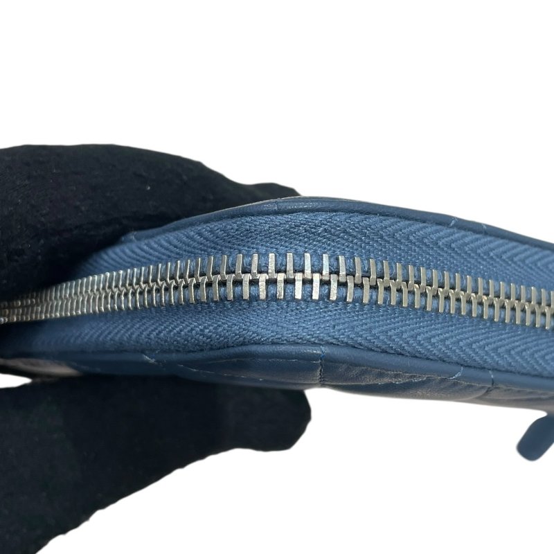 CHANEL 香奈兒 LOGO長夾 羊皮 灰藍色 銀釦-7