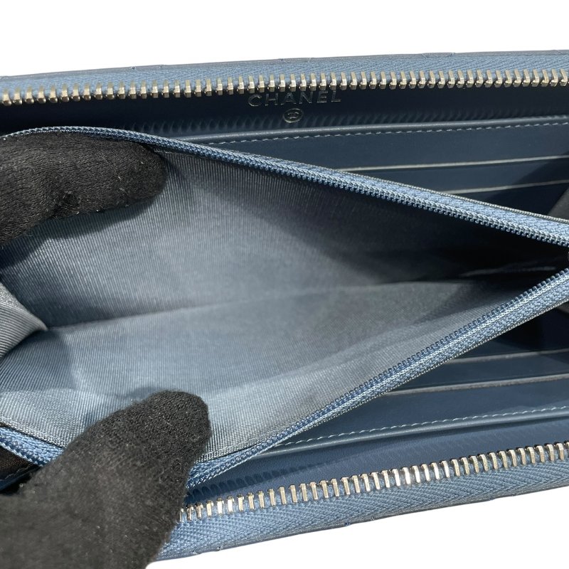 CHANEL 香奈兒 LOGO長夾 羊皮 灰藍色 銀釦-12