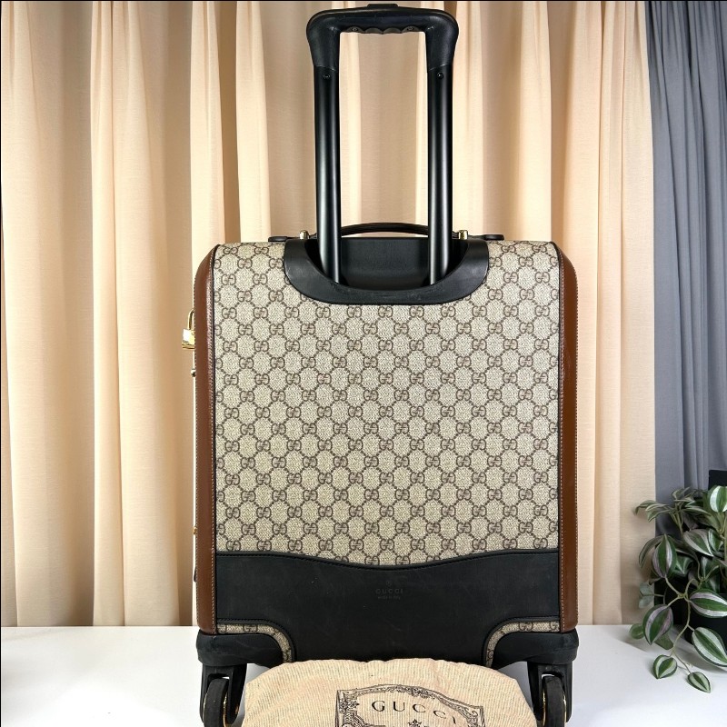 GUCCI古馳老花滿印行李箱 互扣式雙G標牌 帆布拼皮革 行李箱拉桿箱 容量大 實用性強 旅行出差都合適-1
