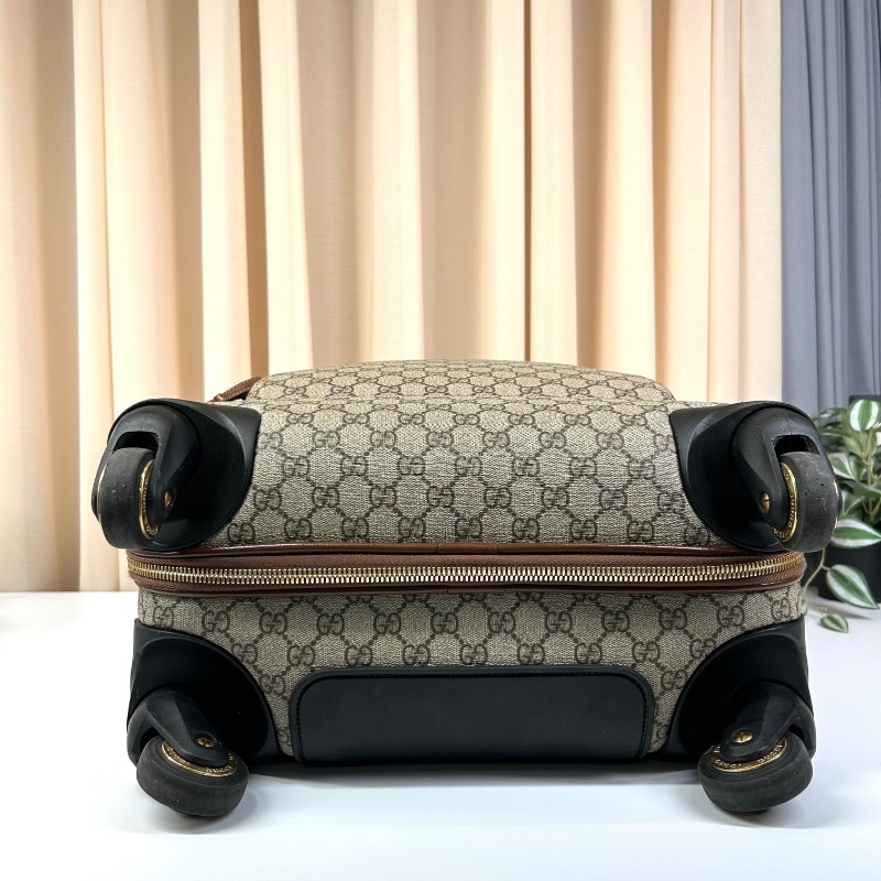 GUCCI古馳老花滿印行李箱 互扣式雙G標牌 帆布拼皮革 行李箱拉桿箱 容量大 實用性強 旅行出差都合適-4