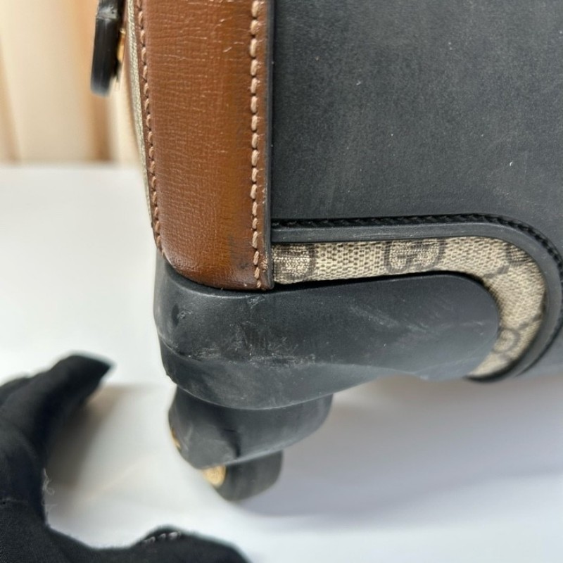 GUCCI古馳老花滿印行李箱 互扣式雙G標牌 帆布拼皮革 行李箱拉桿箱 容量大 實用性強 旅行出差都合適-9