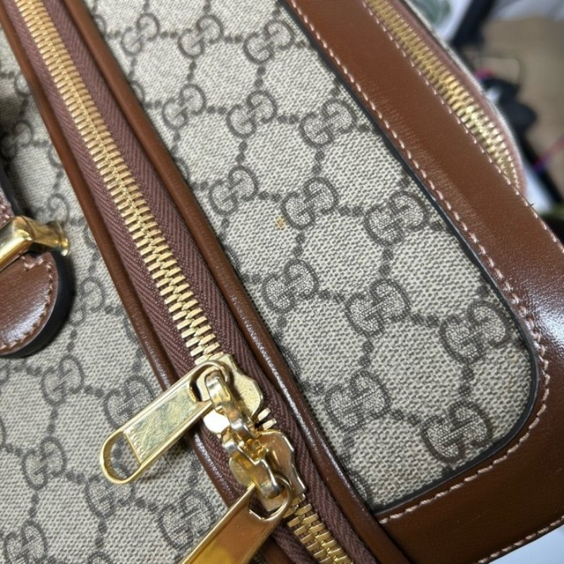 GUCCI古馳老花滿印行李箱 互扣式雙G標牌 帆布拼皮革 行李箱拉桿箱 容量大 實用性強 旅行出差都合適-12