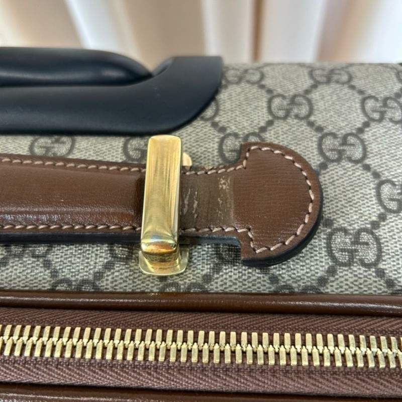 GUCCI古馳老花滿印行李箱 互扣式雙G標牌 帆布拼皮革 行李箱拉桿箱 容量大 實用性強 旅行出差都合適-21