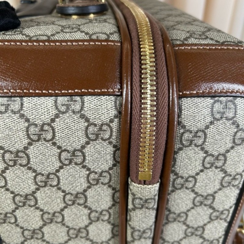 GUCCI古馳老花滿印行李箱 互扣式雙G標牌 帆布拼皮革 行李箱拉桿箱 容量大 實用性強 旅行出差都合適-22