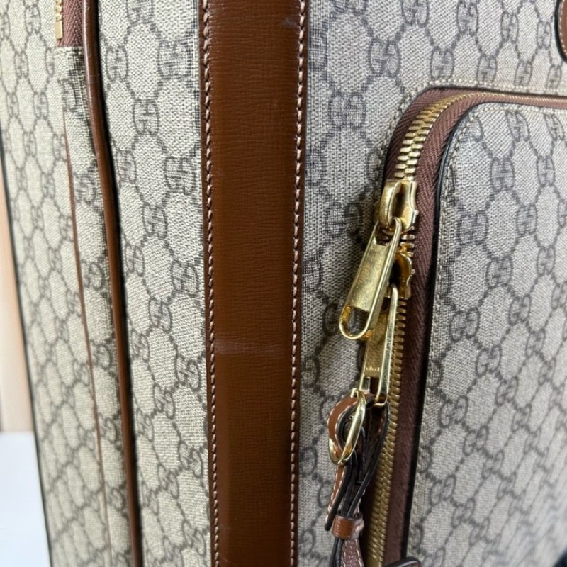 GUCCI古馳老花滿印行李箱 互扣式雙G標牌 帆布拼皮革 行李箱拉桿箱 容量大 實用性強 旅行出差都合適-25