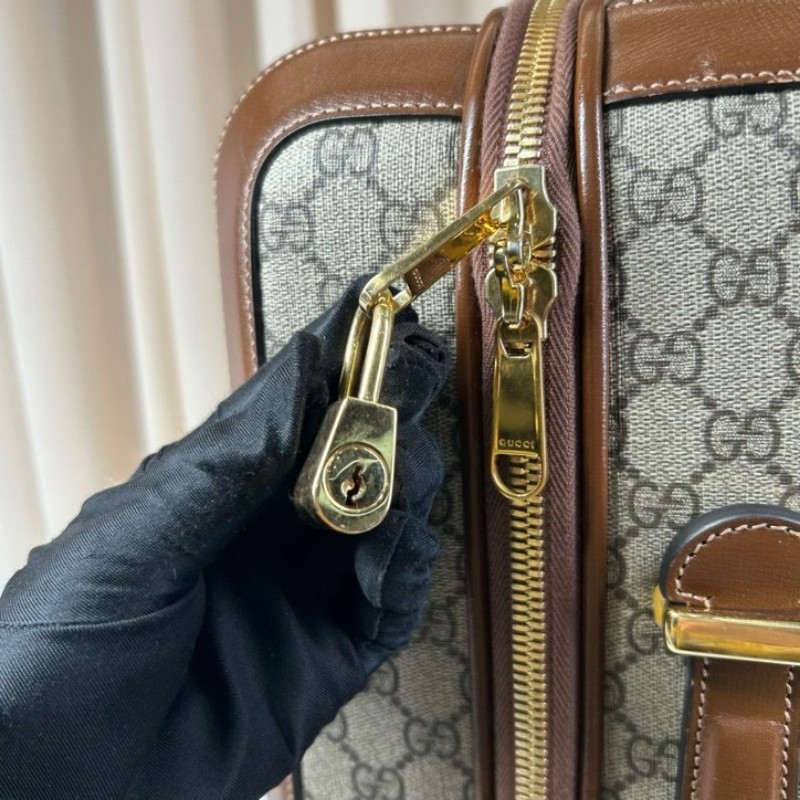 GUCCI古馳老花滿印行李箱 互扣式雙G標牌 帆布拼皮革 行李箱拉桿箱 容量大 實用性強 旅行出差都合適-26