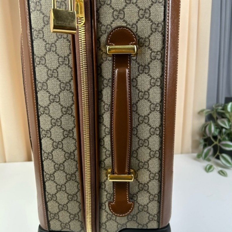 GUCCI古馳老花滿印行李箱 互扣式雙G標牌 帆布拼皮革 行李箱拉桿箱 容量大 實用性強 旅行出差都合適-27