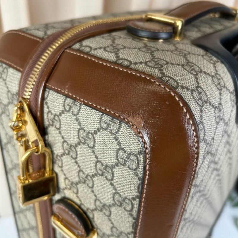 GUCCI古馳老花滿印行李箱 互扣式雙G標牌 帆布拼皮革 行李箱拉桿箱 容量大 實用性強 旅行出差都合適-30