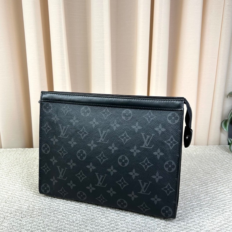 LV路易威登手拿包洗漱包 經典黑花配黑色皮革 低調奢華 內裡乾淨整潔 容量實用-3