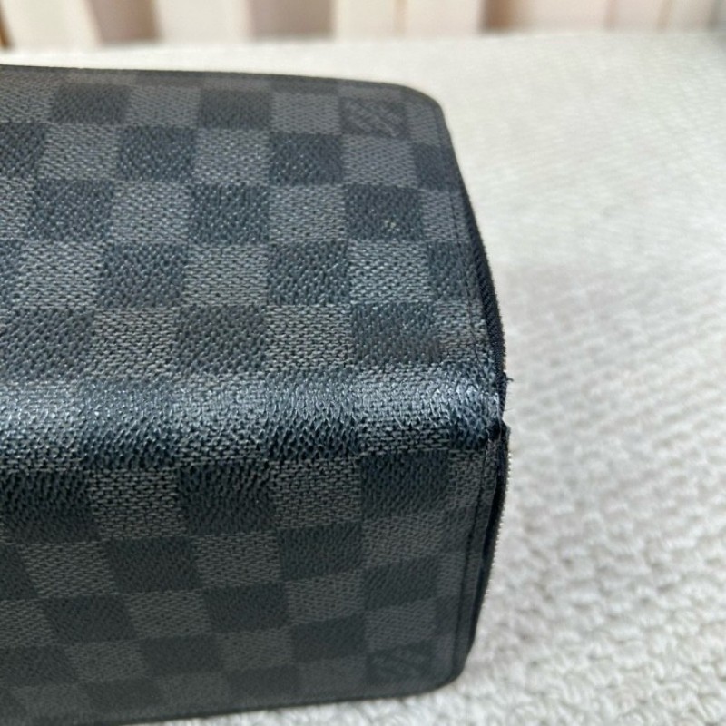 LV路易威登黑棋盤格拉鏈長款錢包 卡位多 容量足 日常實用百搭-7