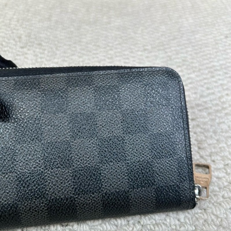 LV路易威登黑棋盤格拉鏈長款錢包 卡位多 容量足 日常實用百搭-9