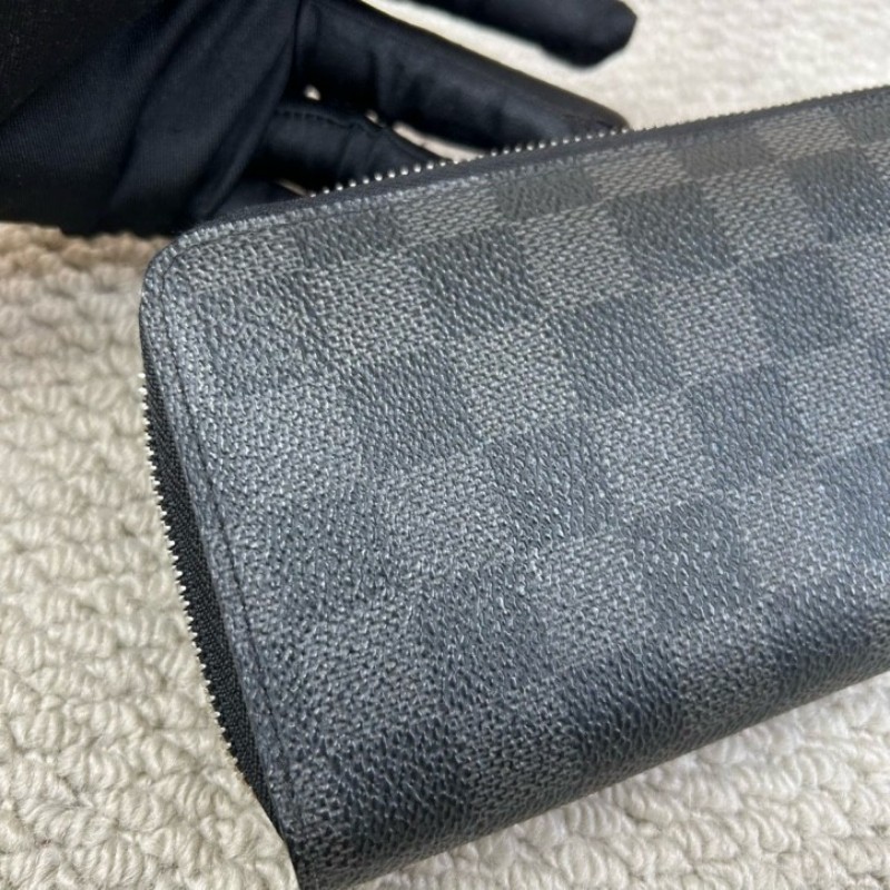 LV路易威登黑棋盤格拉鏈長款錢包 卡位多 容量足 日常實用百搭-10