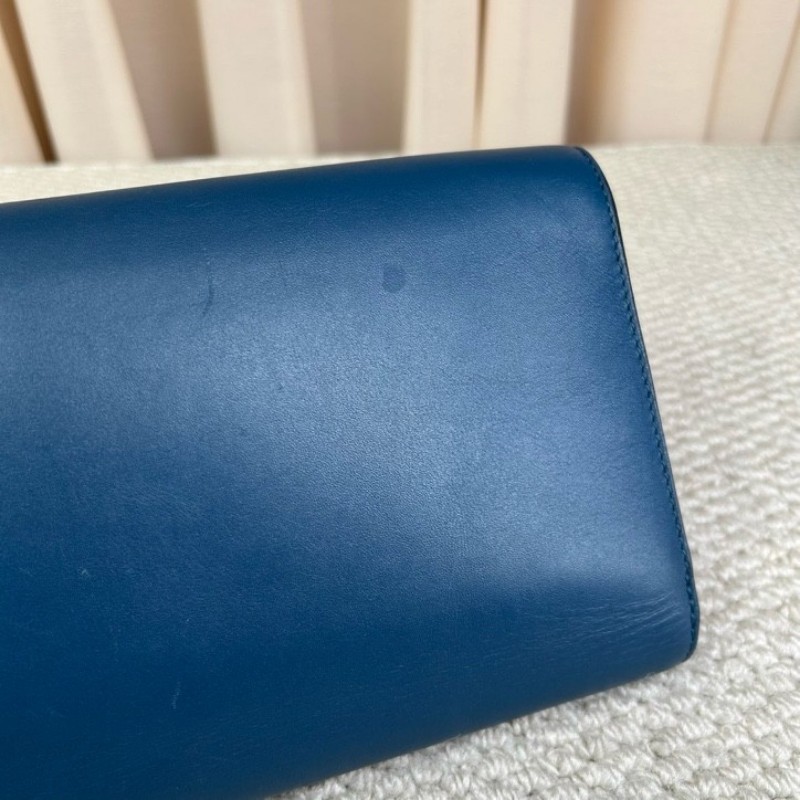 LV路易威登牛皮純色LV標誌手拿包 藍色搭配黑色logo 低調有氣質 內裏卡位充足 容量實用 日常百搭-11