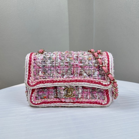 香奈兒/Chanel 粉色金扣編織粗花呢cf Mini Tweed