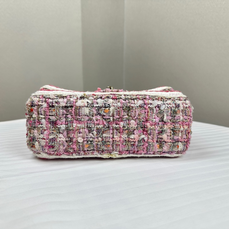 香奈兒/Chanel 粉色金扣編織粗花呢cf Mini Tweed-5