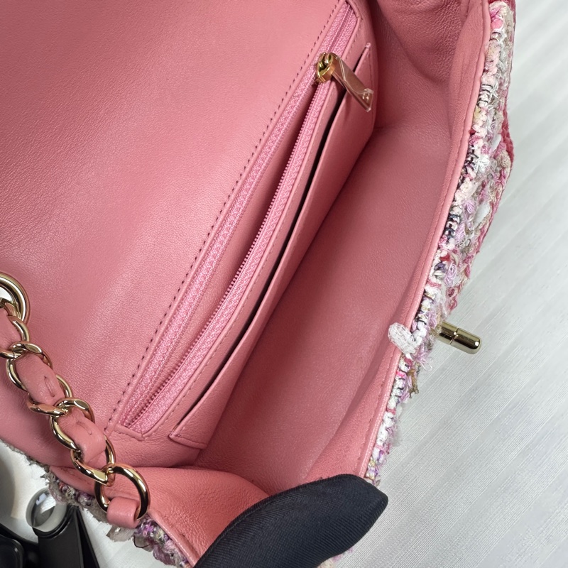 香奈兒/Chanel 粉色金扣編織粗花呢cf Mini Tweed-7