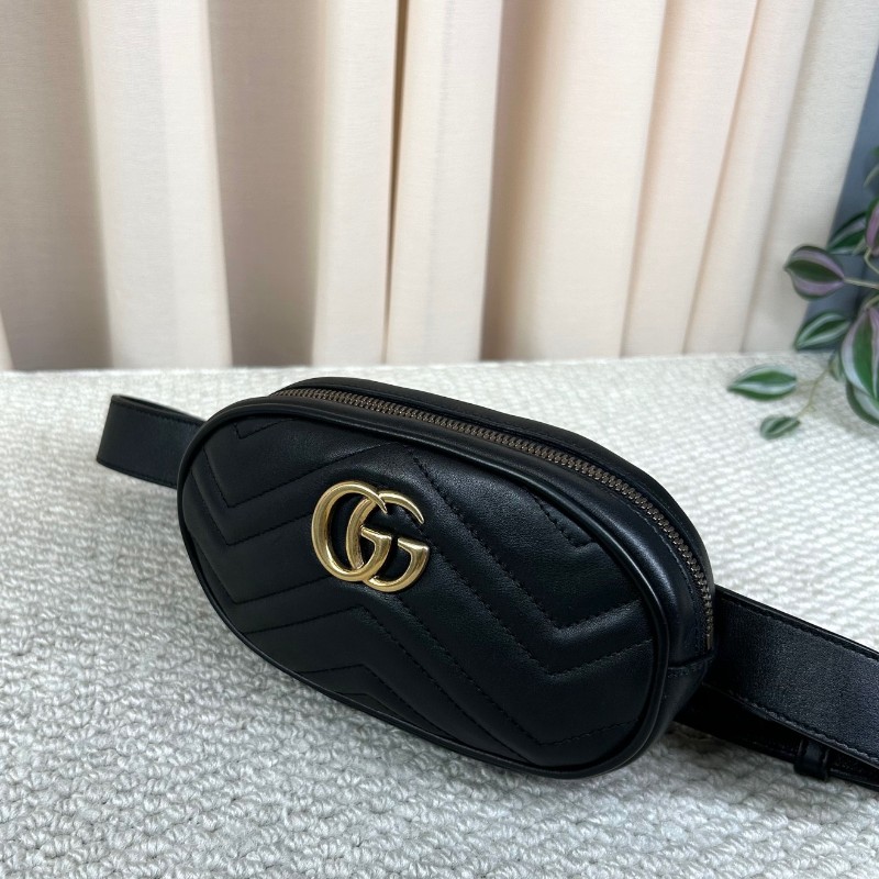 Gucci古馳黑色GG Marmont系列馬蒙胸包腰包 經典黑金配色 皮質軟 手感好 肩帶可拆卸 也可當手包使用 多種背法 日常百搭-2