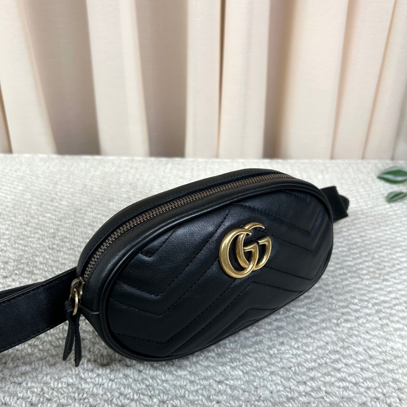 Gucci古馳黑色GG Marmont系列馬蒙胸包腰包 經典黑金配色 皮質軟 手感好 肩帶可拆卸 也可當手包使用 多種背法 日常百搭-3