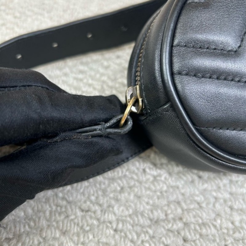 Gucci古馳黑色GG Marmont系列馬蒙胸包腰包 經典黑金配色 皮質軟 手感好 肩帶可拆卸 也可當手包使用 多種背法 日常百搭-8