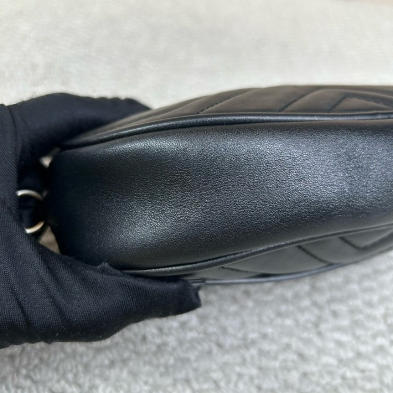 Gucci古馳黑色GG Marmont系列馬蒙胸包腰包 經典黑金配色 皮質軟 手感好 肩帶可拆卸 也可當手包使用 多種背法 日常百搭-9