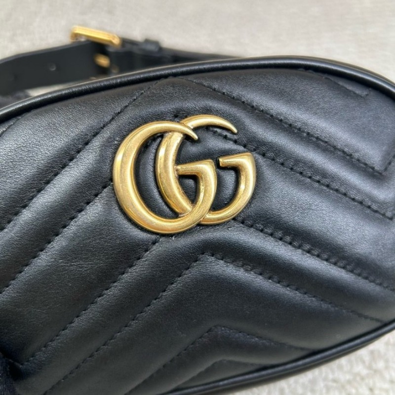 Gucci古馳黑色GG Marmont系列馬蒙胸包腰包 經典黑金配色 皮質軟 手感好 肩帶可拆卸 也可當手包使用 多種背法 日常百搭-15