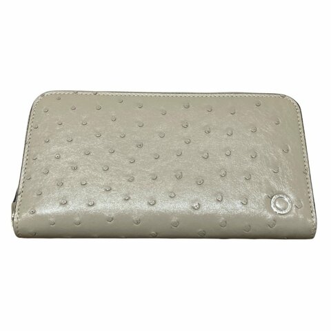 BVLGARI 寶格麗 293299S MAN YEN LONG WALLET 長夾 鴕鳥皮 米色 銀釦