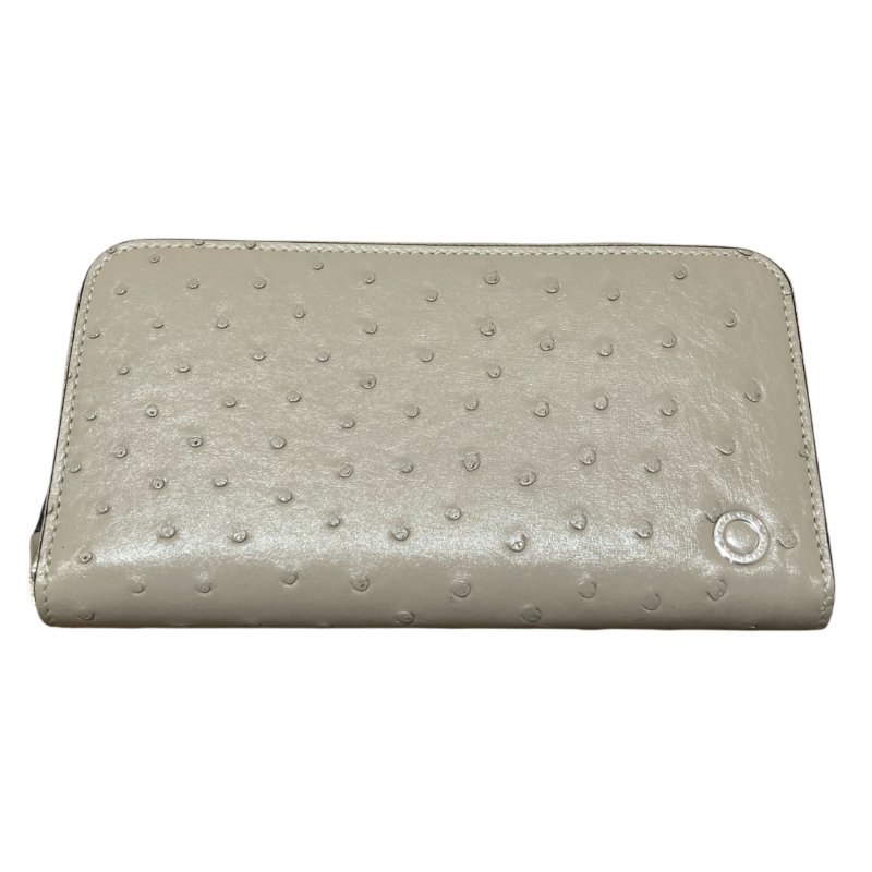 BVLGARI 寶格麗 293299S MAN YEN LONG WALLET 長夾 鴕鳥皮 米色 銀釦-0